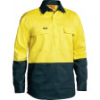 Bisley 2 Tone Closed Front Hi Vis Drill Long Sleeve Shirt Yellow/Bottle