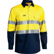 Bisley 2 Tone Hi Vis Cool Lightweight Closed Front Long Sleeve Shirt 3M Reflective Tape Yellow/Navy