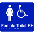 180x210mm - Braille - Blue PVC - Female Accessible Toilet (Right Hand) (BTS007-RH)