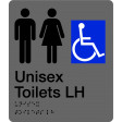 180x210mm - Braille - Silver PVC - Unisex Accessible Toilets (Left Hand) (BTS009B-LH)