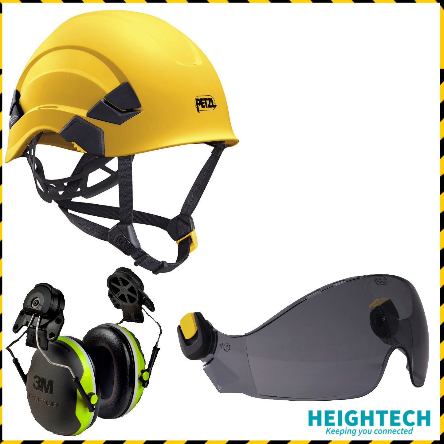 Buy Petzl Vertex Helmet Yellow with Vizir Smoke Visor  3M Earmuffs online.  Height Safety stockist in Australia.