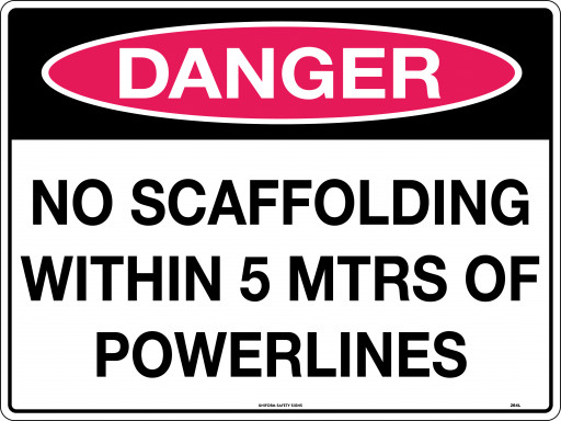 600x450mm - Corflute - Danger No Scaffolding Within 5mtrs of Powerlines (264LC)