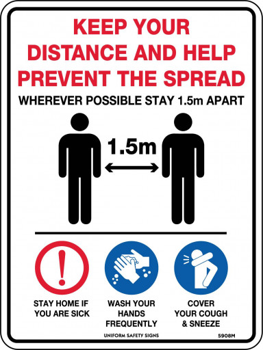 Help Prevent The Spread Social & Physical Distancing Sign 300x255mm Poly (5908MP)