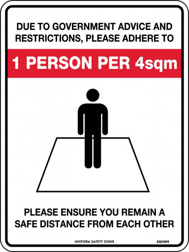 Please Adhere To Social & Physical Distancing Sign 300x255mm Poly (5909MP)