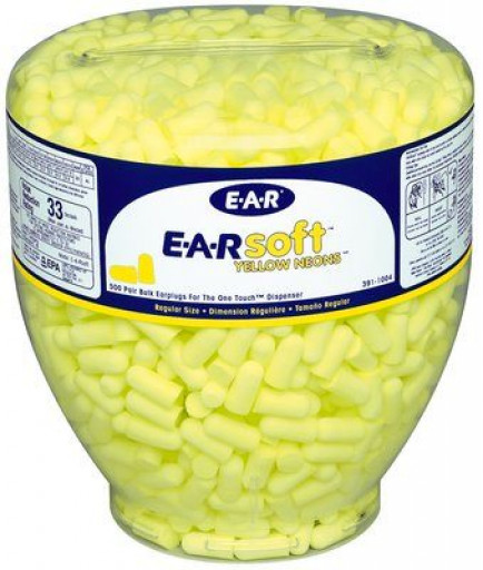 (Case of 4 bottles) 3M E.A.Rsoft Yellow Neons One Touch Refill, Large Uncorded Earplugs, 391-1008