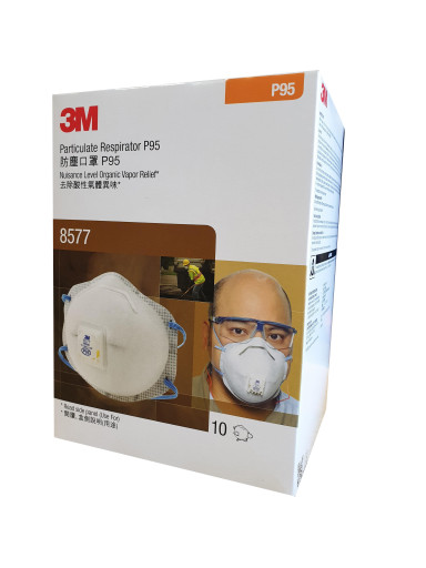 3M N95 P2 Particulate, Nuisance Vapours & Odours Respirator with valve (8577) Pk-10