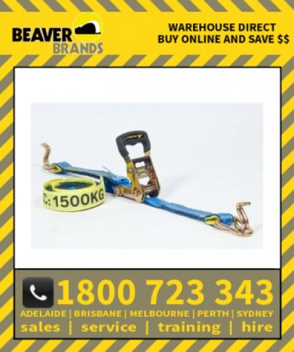 Beaver 35mm X 6m New Rubber Grip Handle C_W Black Vinyl S Hooks Multi Purpose Ratchet Tie Down Assembly Rubber Grip Handle C_W Hook & Keeper (349035rsb)