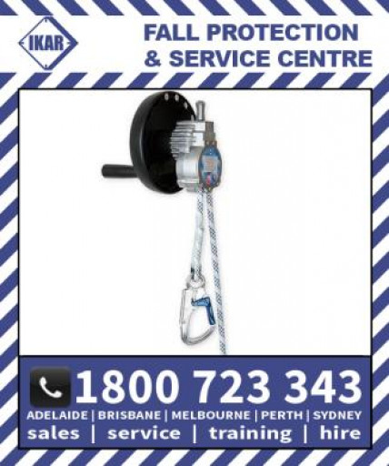 IKAR 20m Controlled Descent Device - Aluminium Housing, Kernmantle Rope Lifeline - Integral Hoisting Facility (ABS3aWH20)