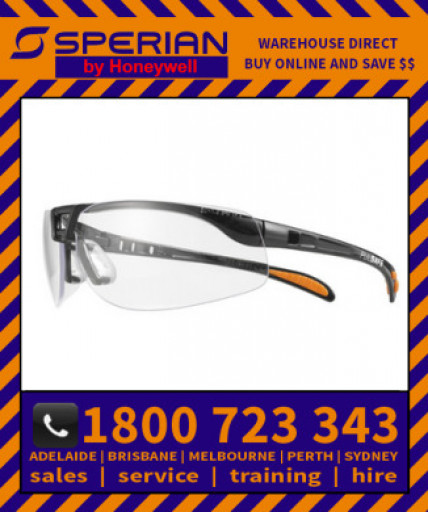Prodege Black _ Orange Frame Clear Lens Hard Coat Safety Glasses