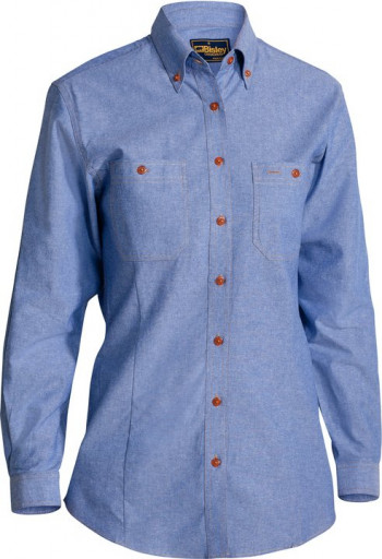 Bisley Womens Chambray Long Sleeve Shirt Blue