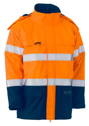 Bisley Taped 2 Tone Hi Vis FR Wet Weather Shell Jacket Orange/Navy