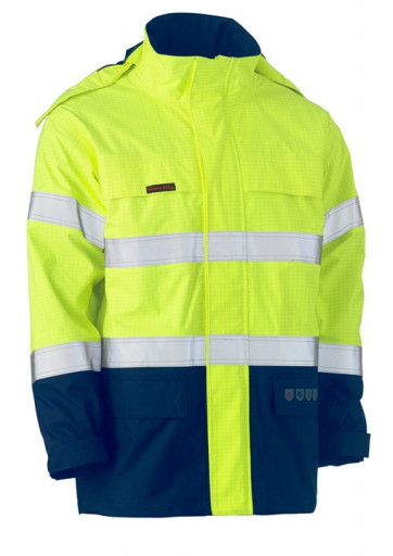 Bisley Taped 2 Tone Hi Vis FR Wet Weather Shell Jacket Yellow/Navy