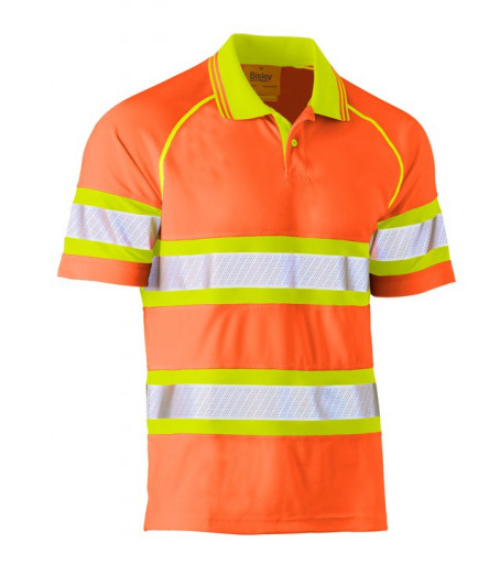 Bisley Tape Double Hi Vis Mesh Polo Short Sleeve Shirt Orange/Yellow