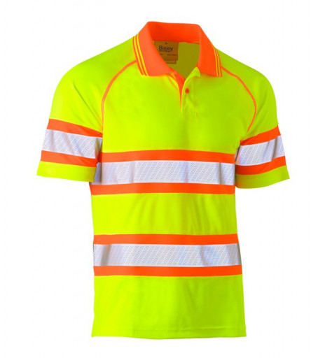 Bisley Tape Double Hi Vis Mesh Polo Short Sleeve Shirt Yellow/Orange