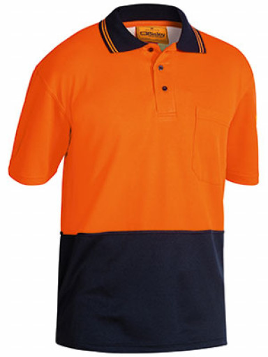 MEDIUM Bisley Orange/Navy 2 Tone Hi Vis Polo Shirt Short Sleeve (BK1234)