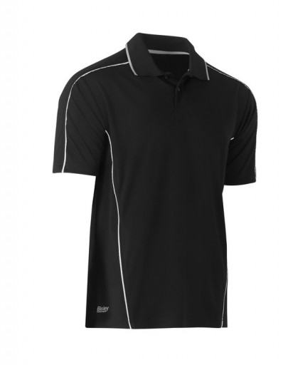 Bisley Cool Mesh Polo Shirt Black with reflective piping