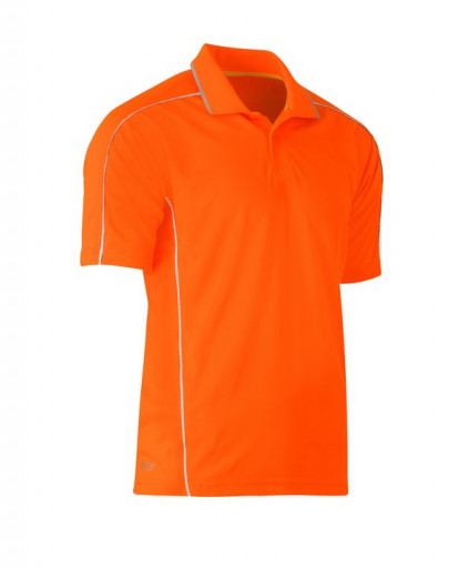 Bisley Cool Mesh Polo Shirt Hi Vis Orange with reflective piping