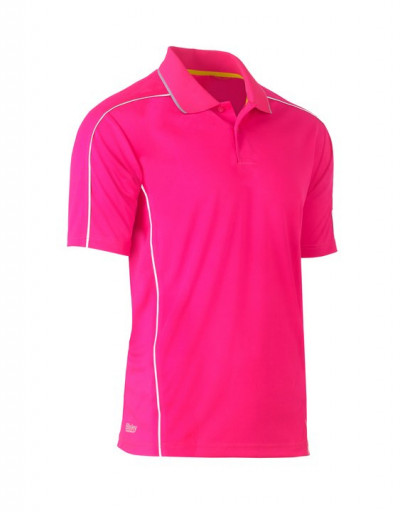 Bisley Cool Mesh Polo Shirt Pink with reflective piping