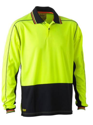 Bisley 2 Tone Hi Vis Polyester Mesh Long Sleeve Polo Shirt Yellow/Navy