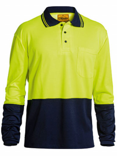 SMALL Bisley Yellow/Navy 2 Tone Hi Vis Polo Shirt Long Sleeve (BK6234)