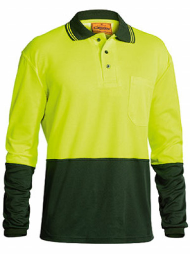 XL Bisley Yellow/Bottle 2 Tone Hi Vis Polo Shirt Long Sleeve (BK6234)