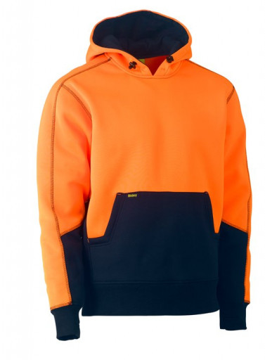 Bisley Hi Vis 2 Tone Fleece Pullover Hoodie Orange/Navy