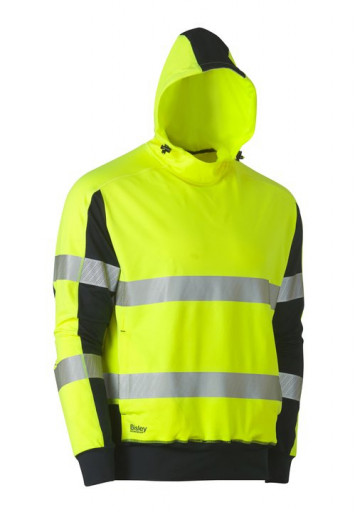 Bisley Taped Hi Vis Stretchy Fleece Hoodie Yellow/Navy