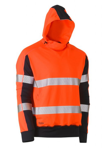 Bisley Taped Hi Vis Stretchy Fleece Hoodie Orange/Navy