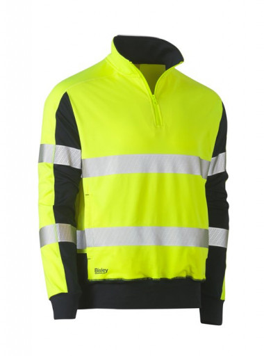 Bisley Taped Hi Vis Stretchy Fleece Zip Pullover Yellow/Navy