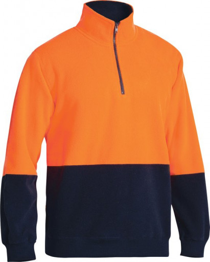 Bisley Hi Vis Polarfleece Zip Pullover Orange/Navy