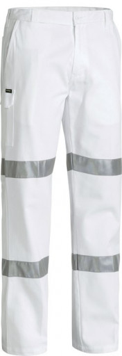 Bisley 3M Taped Cotton Drill Work Pant White