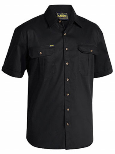 Medium Black Bisley Mens Cotton Drill Shirt Short Sleeve (BS1433_BBLKM)