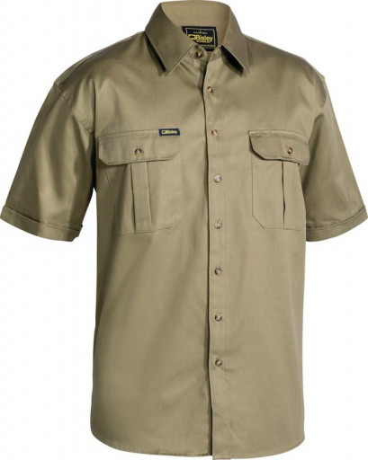 Khaki Bisley Mens Cotton Drill Shirt Short Sleeve (BS1433-BCDR)