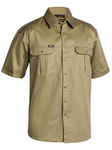 2XL Khaki Bisley Mens Cotton Drill Shirt Short Sleeve (BS1433_BCDR2XL)