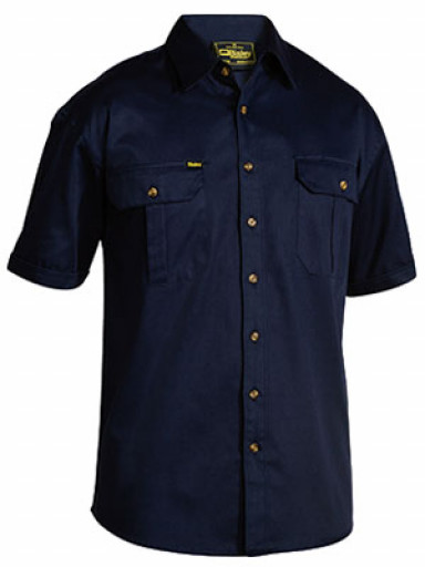 Medium Navy Bisley Mens Cotton Drill Shirt Short Sleeve (BS1433_BPCTM)