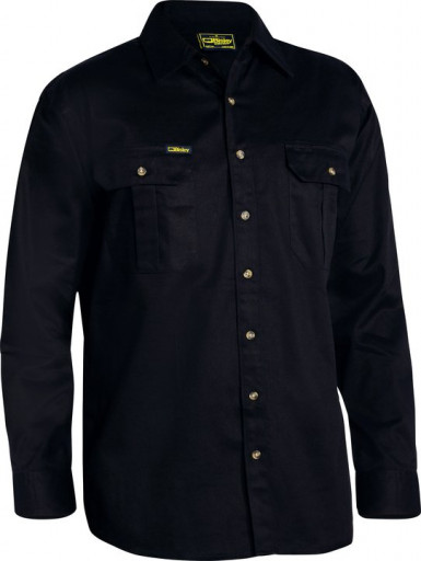 Black Bisley Mens Cotton Drill Shirt Long Sleeve (BS6433-BBLK)