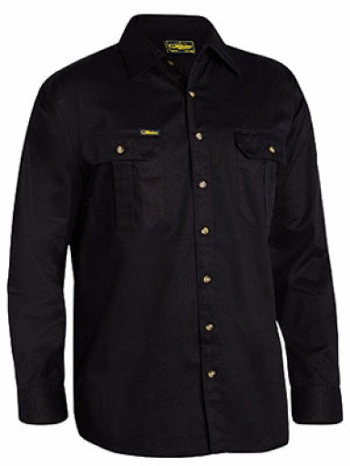 Medium Black Bisley Mens Cotton Drill Shirt Long Sleeve (BS6433_BBLKM)