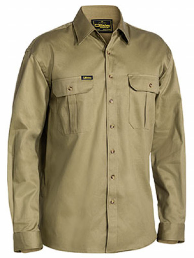 XL Khaki Bisley Mens Cotton Drill Shirt Long Sleeve (BS6433_BCDRXL)