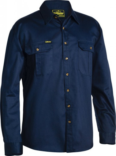 Navy Bisley Mens Cotton Drill Shirt Long Sleeve (BS6433-BPCT)