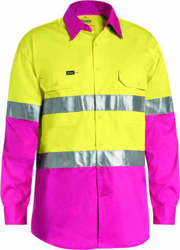 Bisley 3M Taped Cool Lightweight Hi Vis Shirt Yellow/Pink L