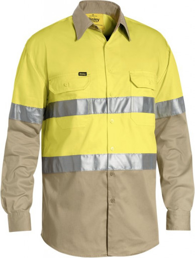 Bisley 3M Taped Cool Lightweight Hi Vis Shirt Yellow/Khaki