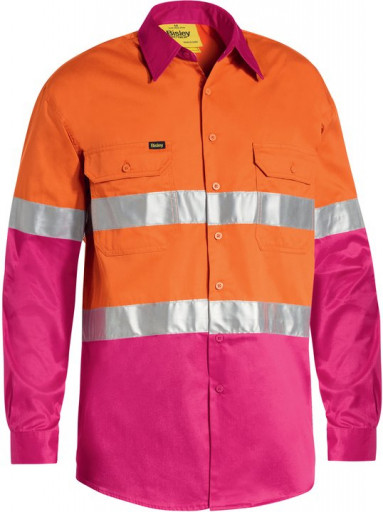 Bisley 3M Taped Cool Lightweight Hi Vis Shirt Orange/Pink