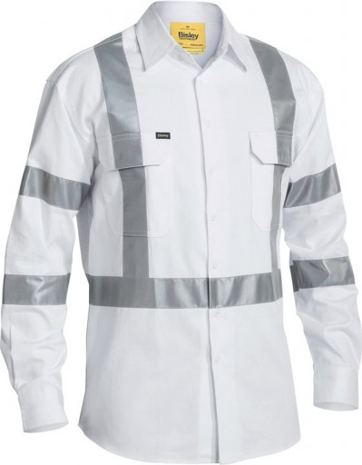 Bisley 3M Taped Drill Long Sleeve Shirt White