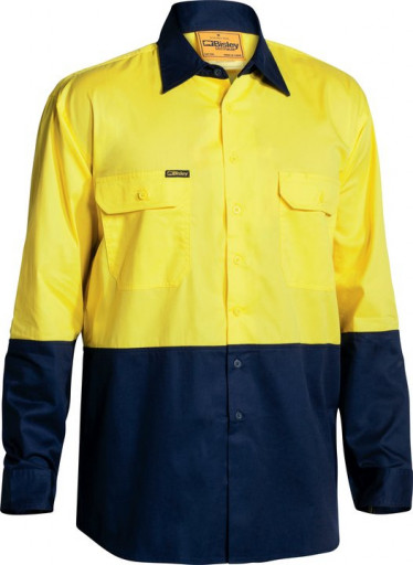 Bisley Yellow/Navy 2 Tone Hi Vis Cool Lightweight Drill Shirt Long Sleeve (BS6895)