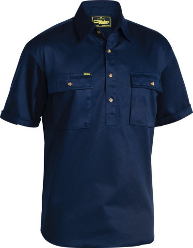 Bisley Closed Front Cotton Drill Short Sleeve Shirt Navy