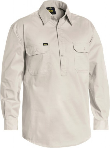Bisley Closed Front Cotton Lightweight Drill Long Sleeve Shirt Sand