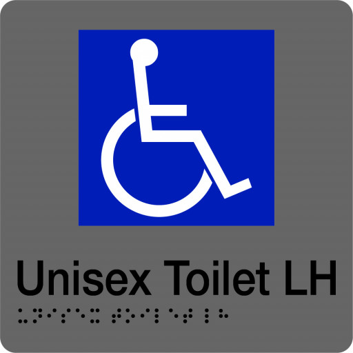 180x180mm - Braille - Silver PVC - Accessible Toilet (Left Hand) (BTS003B-LH)