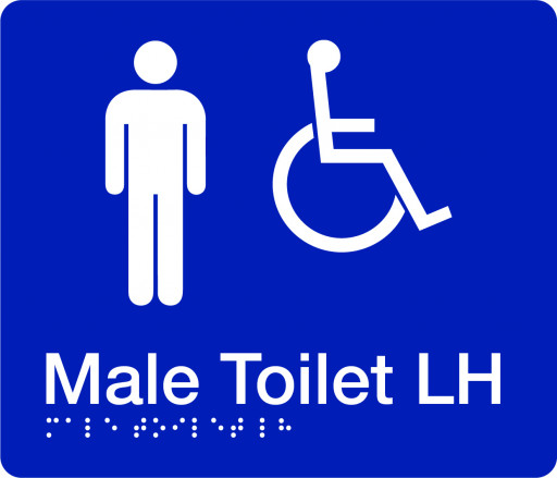 180x210mm - Braille - Blue PVC - Male Accessible Toilet (Left  Hand) (BTS006-LH)