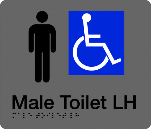 180x210mm - Braille - Silver PVC - Male Accessible Toilet (Left Hand) (BTS006B-LH)