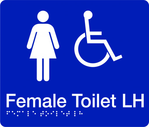 180x210mm - Braille - Blue PVC - Female Accessible Toilet (Left Hand) (BTS007-LH)